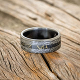 "NIRVANA" - CENTERED BLACK & GOLD MATRIX TRUSTONE INLAY WEDDING BAND WITH HAMMERED FINISH-6