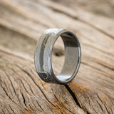 "NIRVANA" - CENTERED BLACK & GOLD MATRIX TRUSTONE INLAY WEDDING BAND WITH HAMMERED FINISH-4