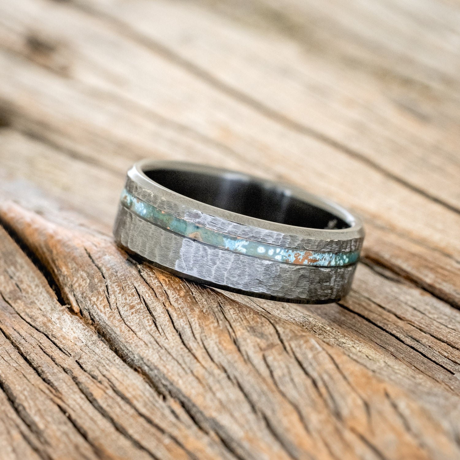 "VERTIGO" - PATINA COPPER WEDDING BAND WITH A HAMMERED FINISH-5