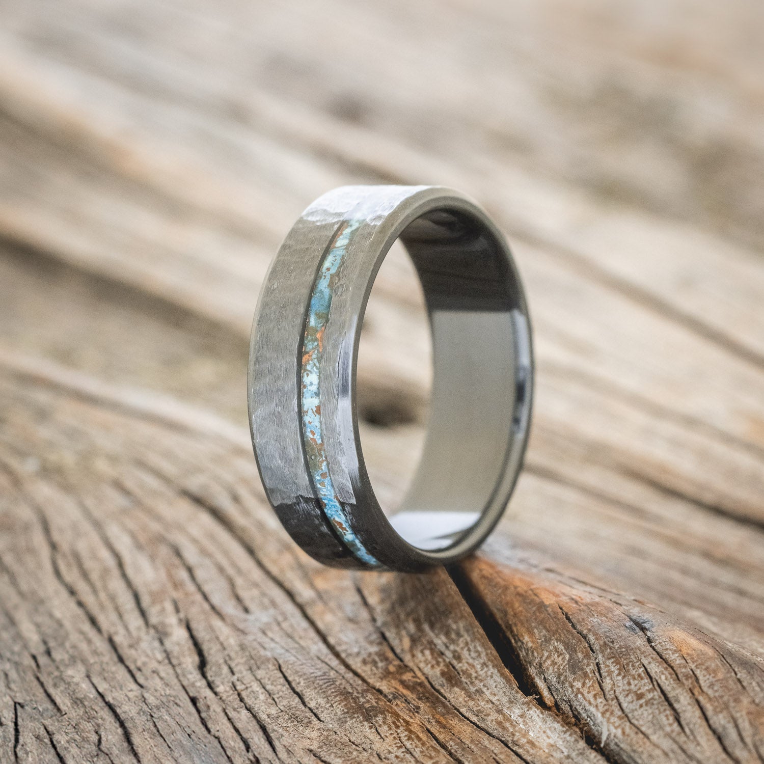 "VERTIGO" - PATINA COPPER WEDDING BAND WITH A HAMMERED FINISH-4