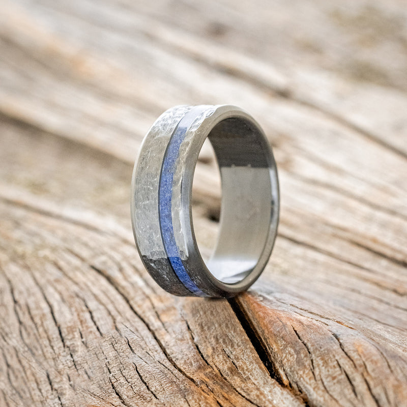 "VERTIGO" - HAMMERED LAPIS LAZULI WEDDING BAND-4