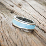 "HOLLIS" - TURQUOISE & 14K WHITE GOLD INLAYS WEDDING RING WITH MOONSTONE LINING FEATURING A HAMMERED BAND-5