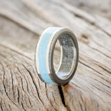 "HOLLIS" - TURQUOISE & 14K WHITE GOLD INLAYS WEDDING RING WITH MOONSTONE LINING FEATURING A HAMMERED BAND-4