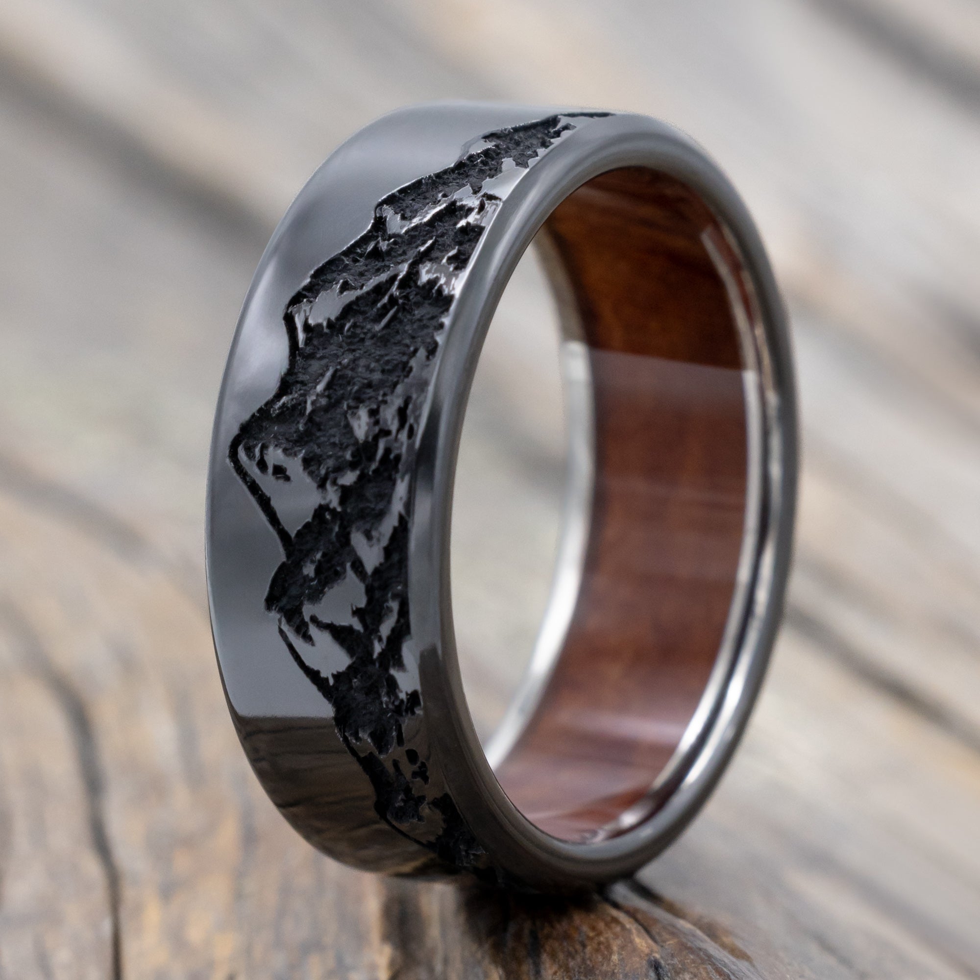 "Horizon" - Mountain Engraved Wedding Band With Custom Lining