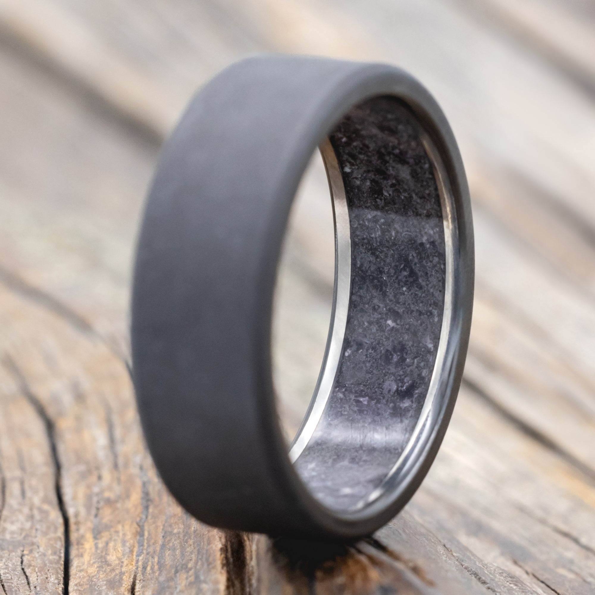 "Hyperion" - Crushed Amethyst Lined Wedding Band With A Sandblasted Finish-Staghead Designs