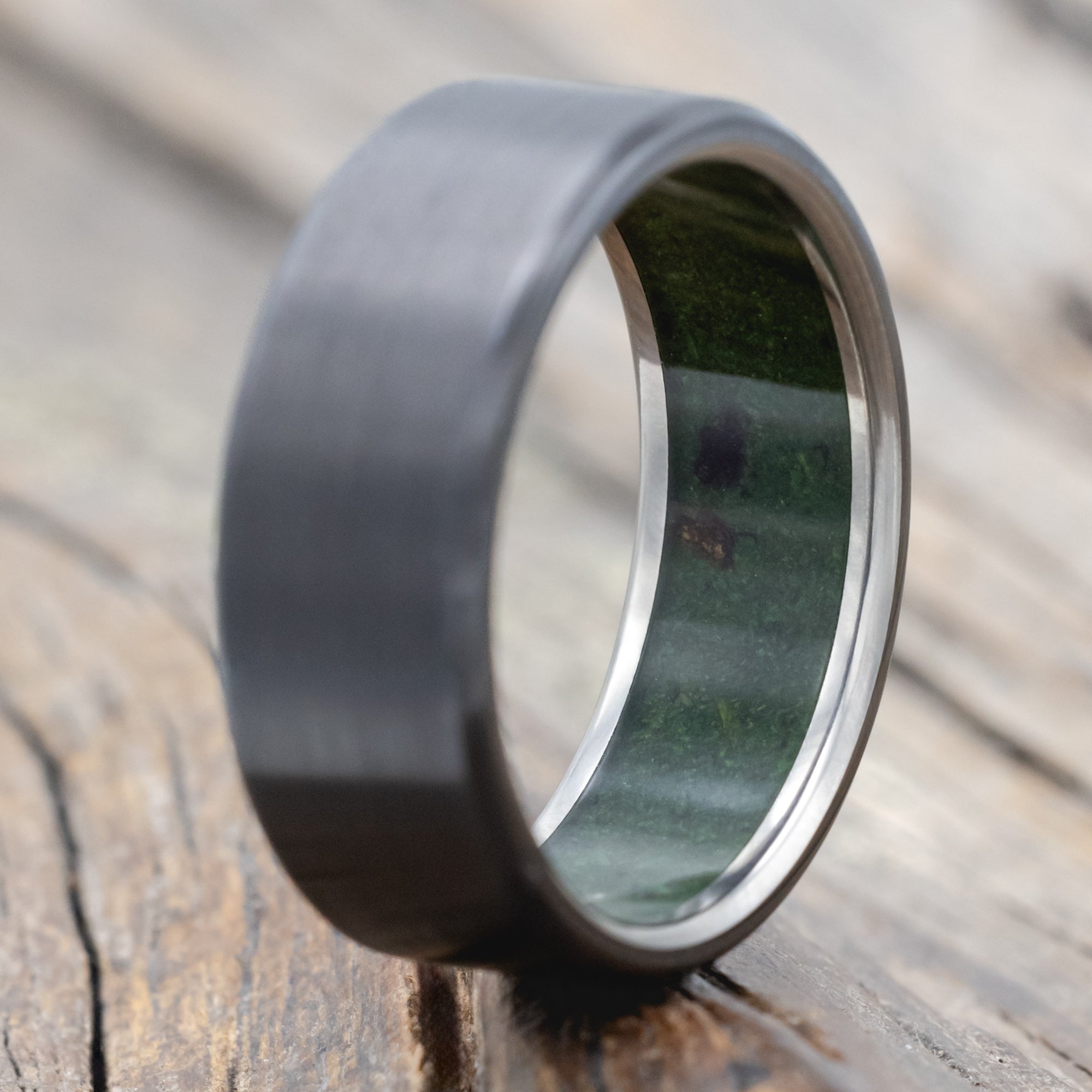 "Hyperion" - Lined Wedding Band With A Custom Finish