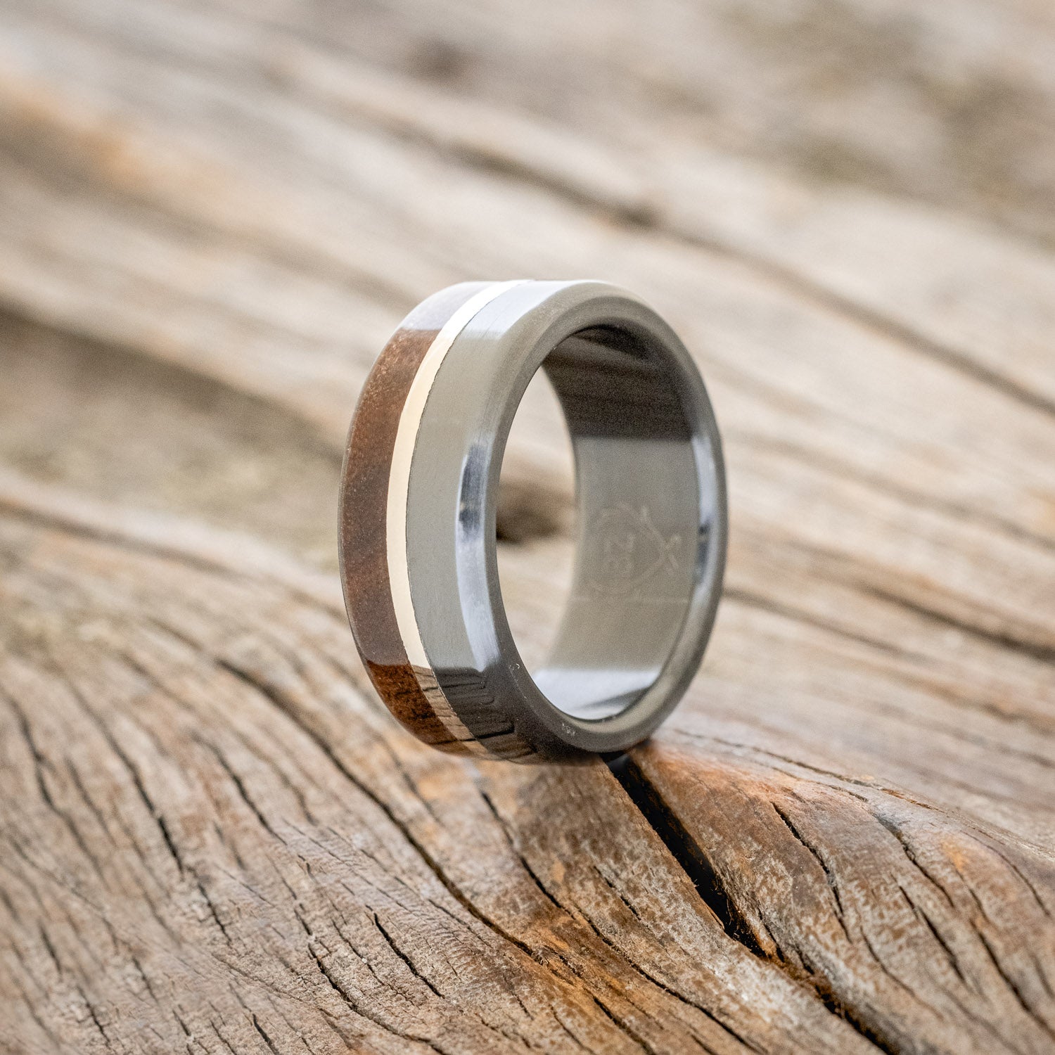 "LEDGER" - BLACK WALNUT WOOD & 14K GOLD INLAY WEDDING BAND-4