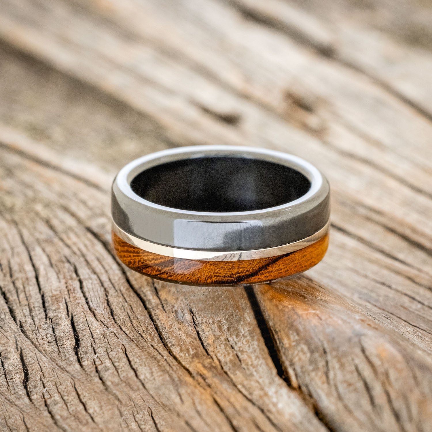 "LEDGER" - IRONWOOD & 14K GOLD INLAY WEDDING RING-3