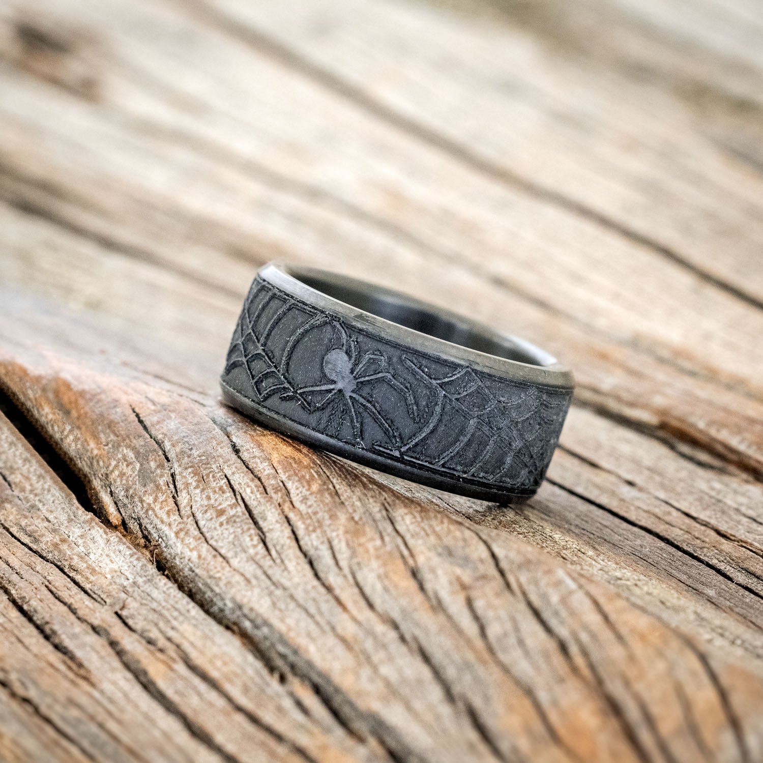 "LEGACY" - CHANNEL EMBOSSED SPIDER & WEB WEDDING BAND-7