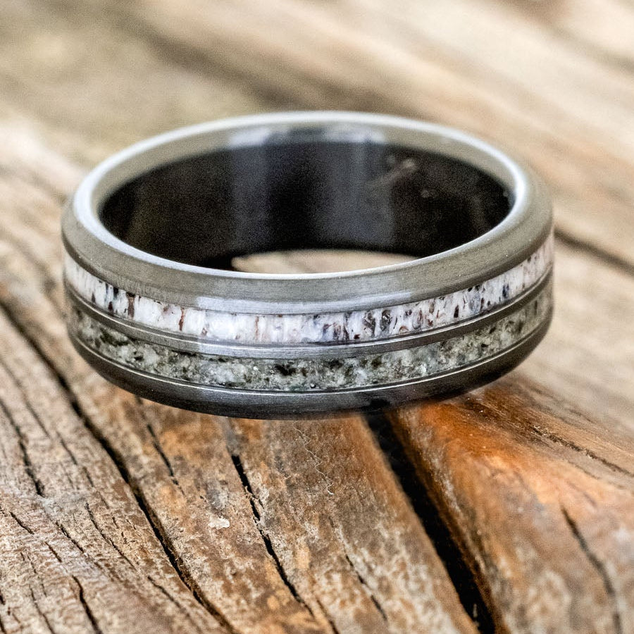 "COSMO" - MOONSTONE & ANTLER WEDDING BAND-3