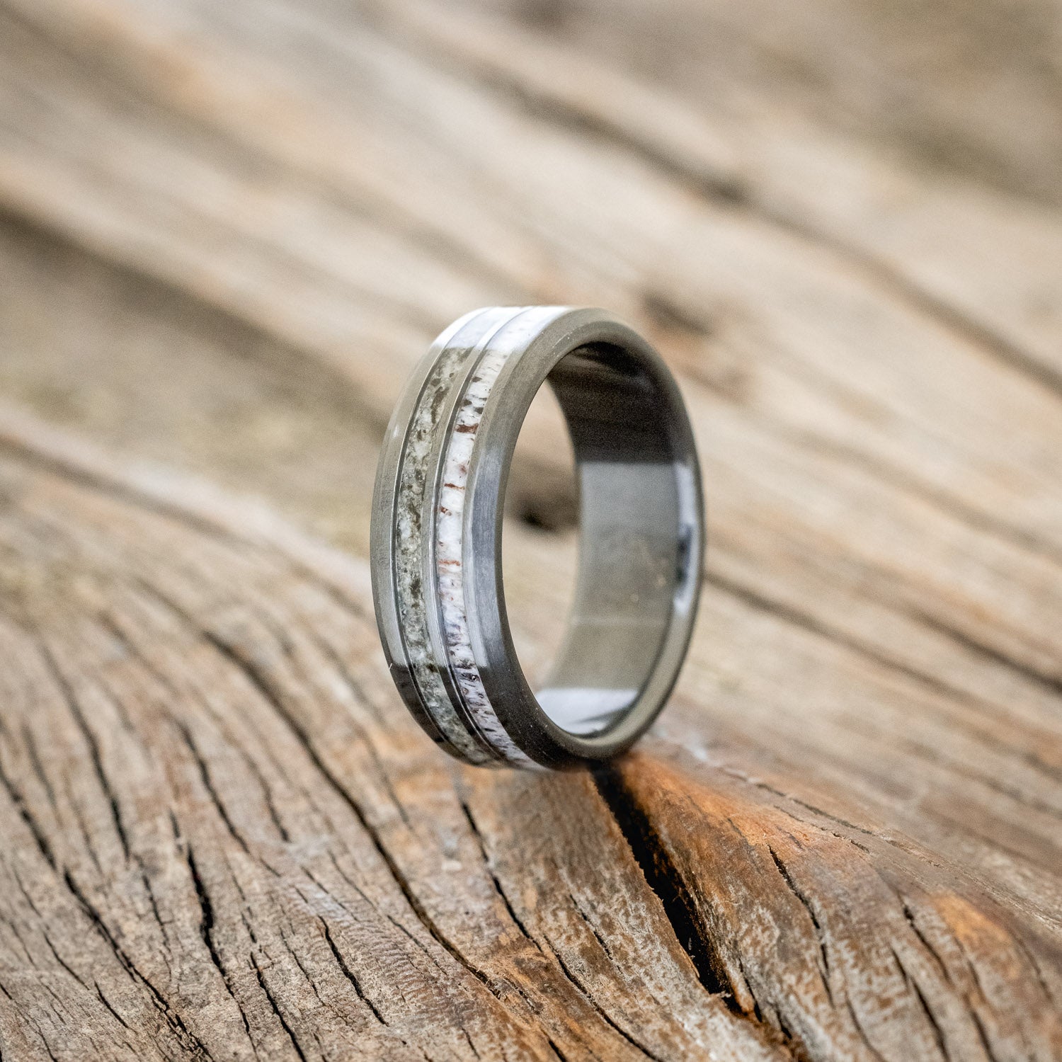 "COSMO" - MATCHING SET OF MOONSTONE & ANTLER WEDDING RINGS-5