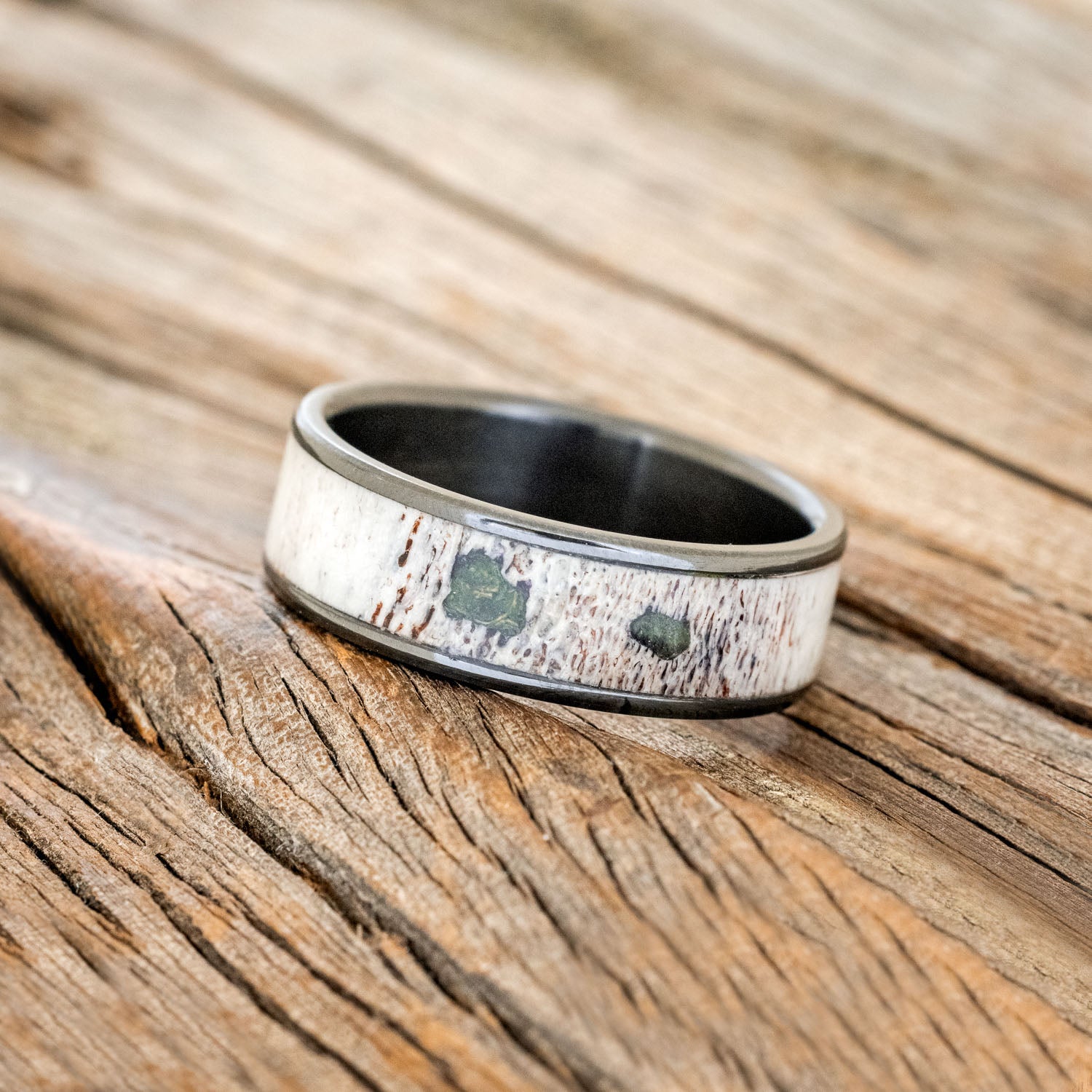 "RAINIER" - MATCHING SET OF MOSS & ANTLER WEDDING BANDS-10