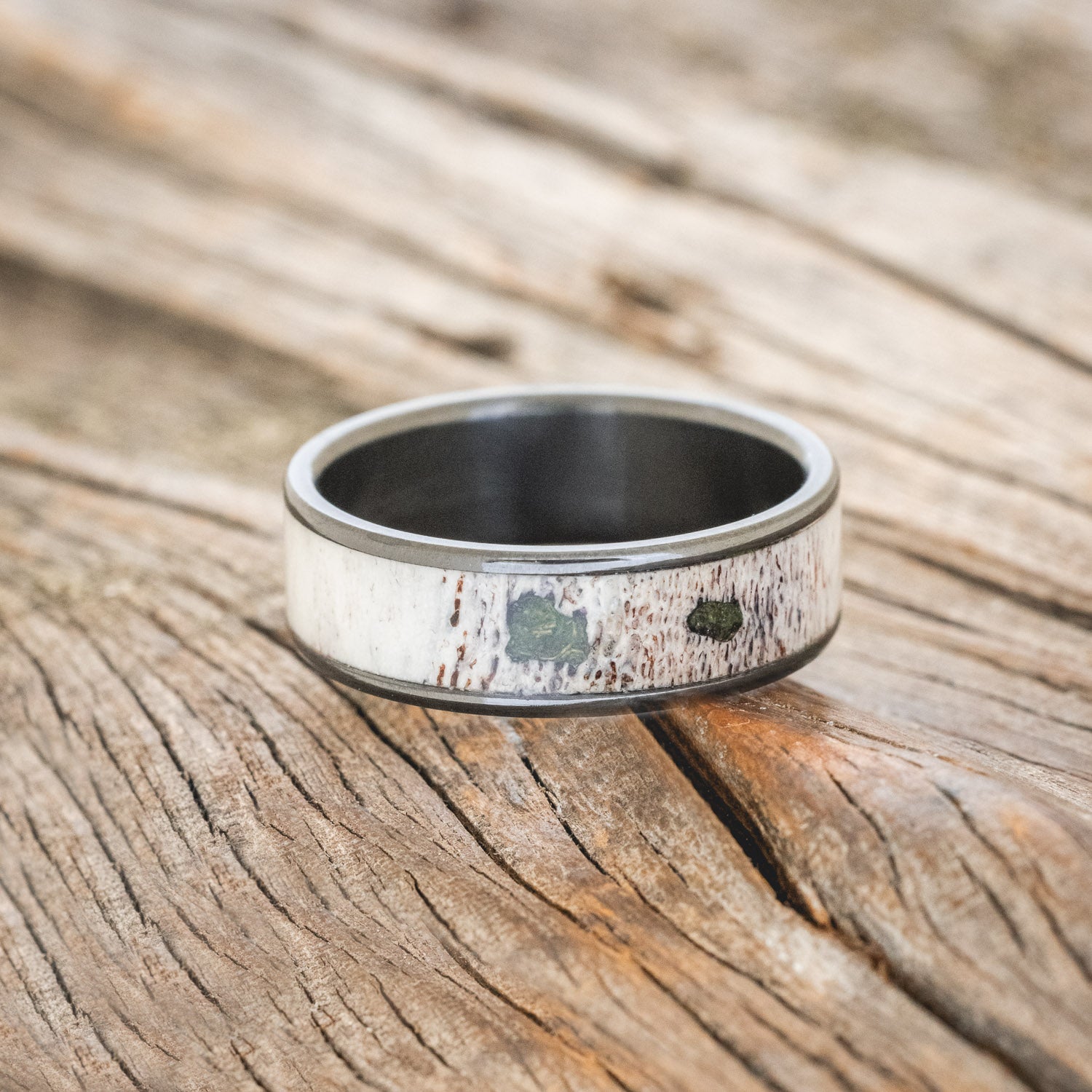 "RAINIER" - MATCHING SET OF MOSS & ANTLER WEDDING BANDS-11