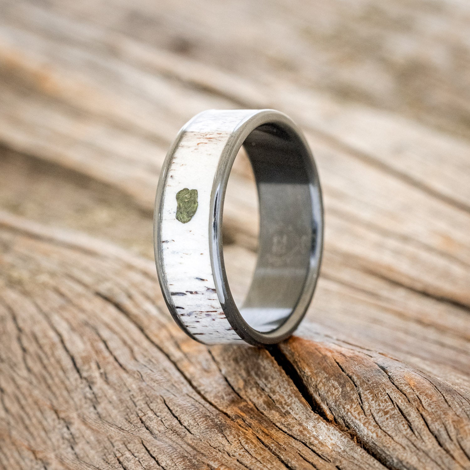 "RAINIER" - MATCHING SET OF MOSS & ANTLER WEDDING BANDS-9