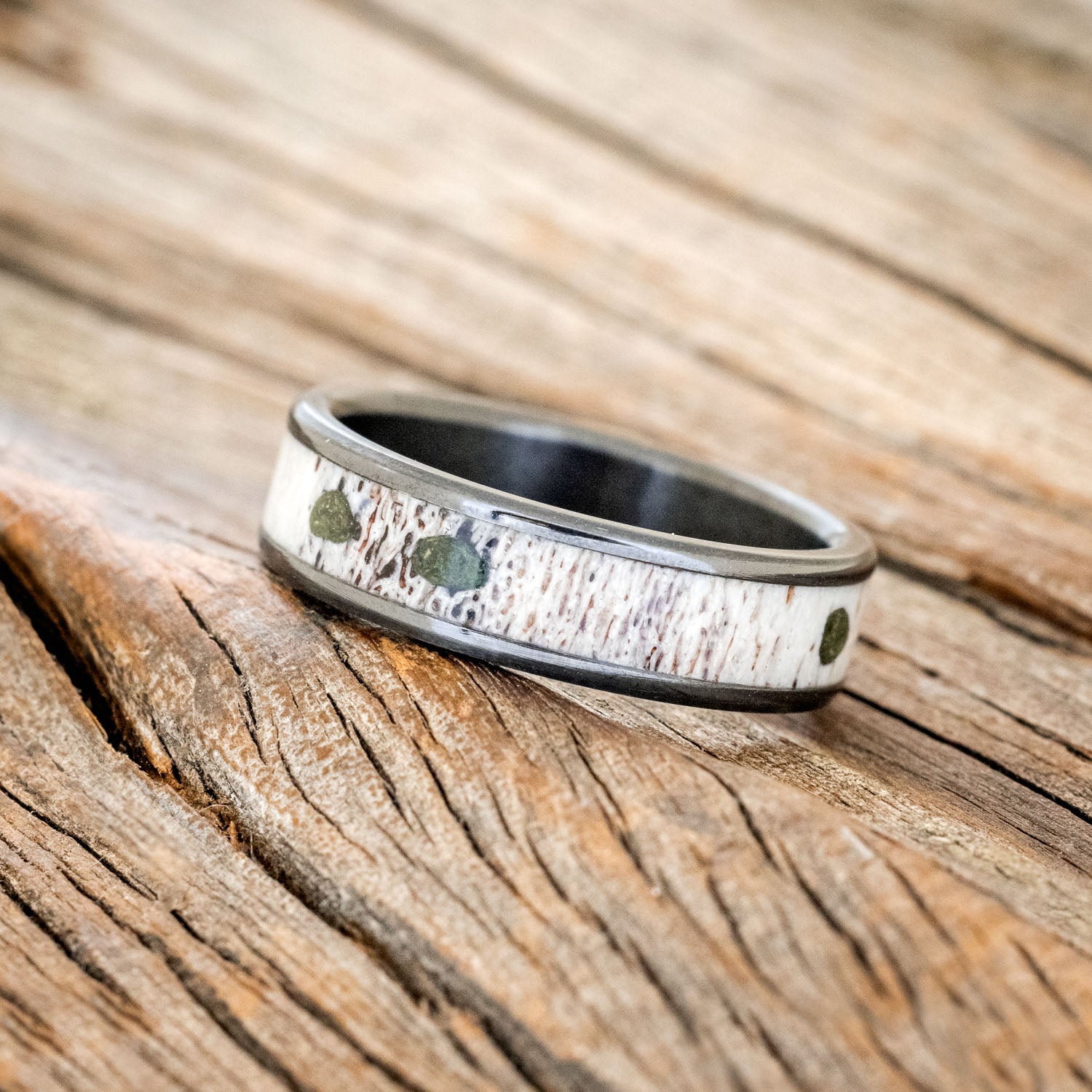 "RAINIER" - MATCHING SET OF MOSS & ANTLER WEDDING BANDS-13