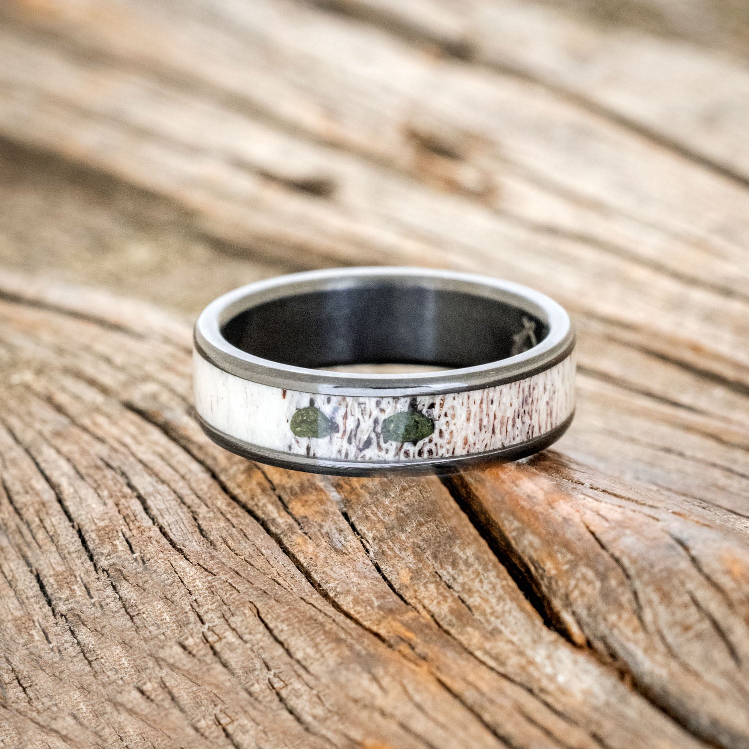 "RAINIER" - MATCHING SET OF MOSS & ANTLER WEDDING BANDS-14