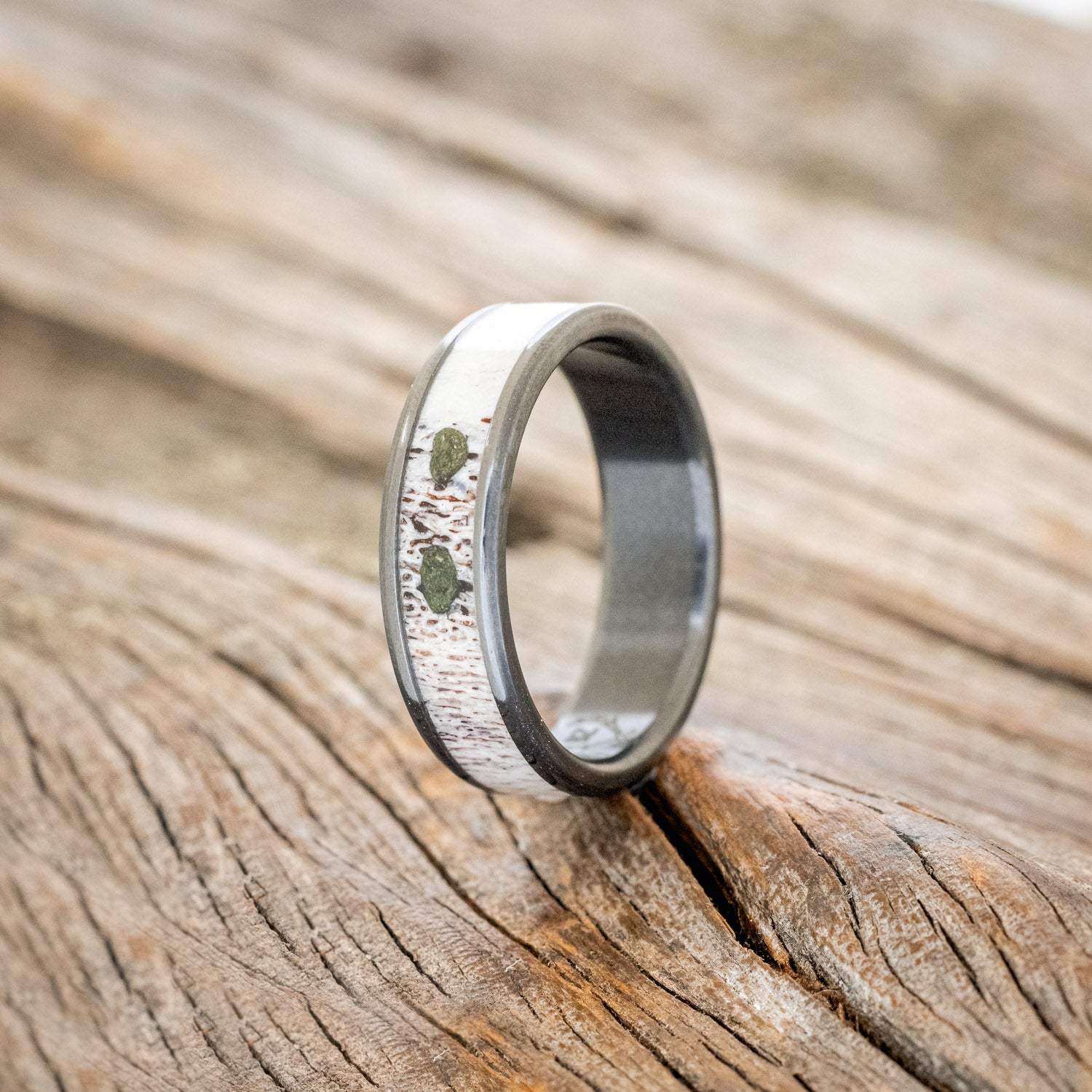 "RAINIER" - MATCHING SET OF MOSS & ANTLER WEDDING BANDS-12