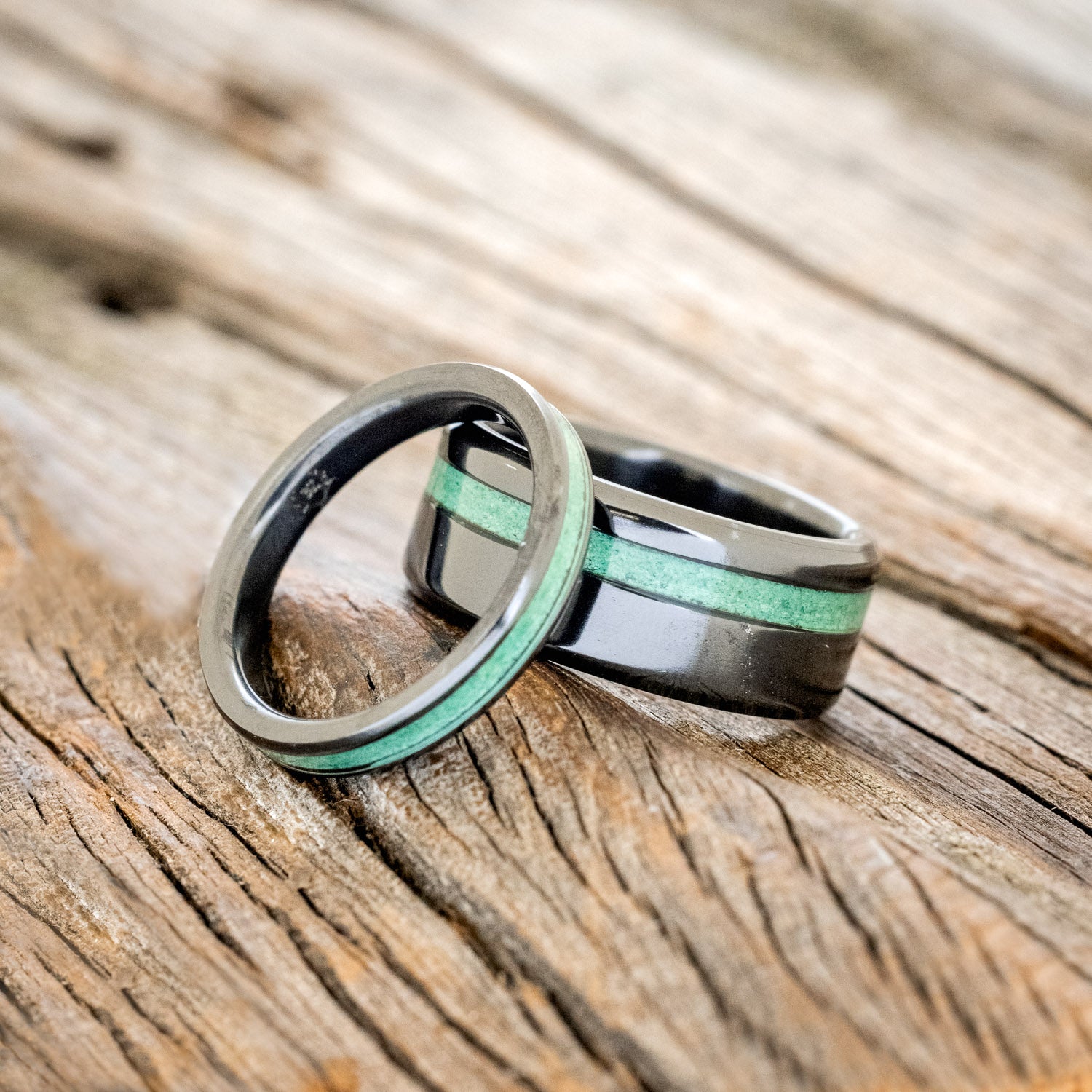 "VERTIGO" - MATCHING SET OF MALACHITE WEDDING BANDS-8