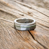 "VERTIGO" - MOSS & ANTLER INLAYS WITH SAND LINING WEDDING RING-12