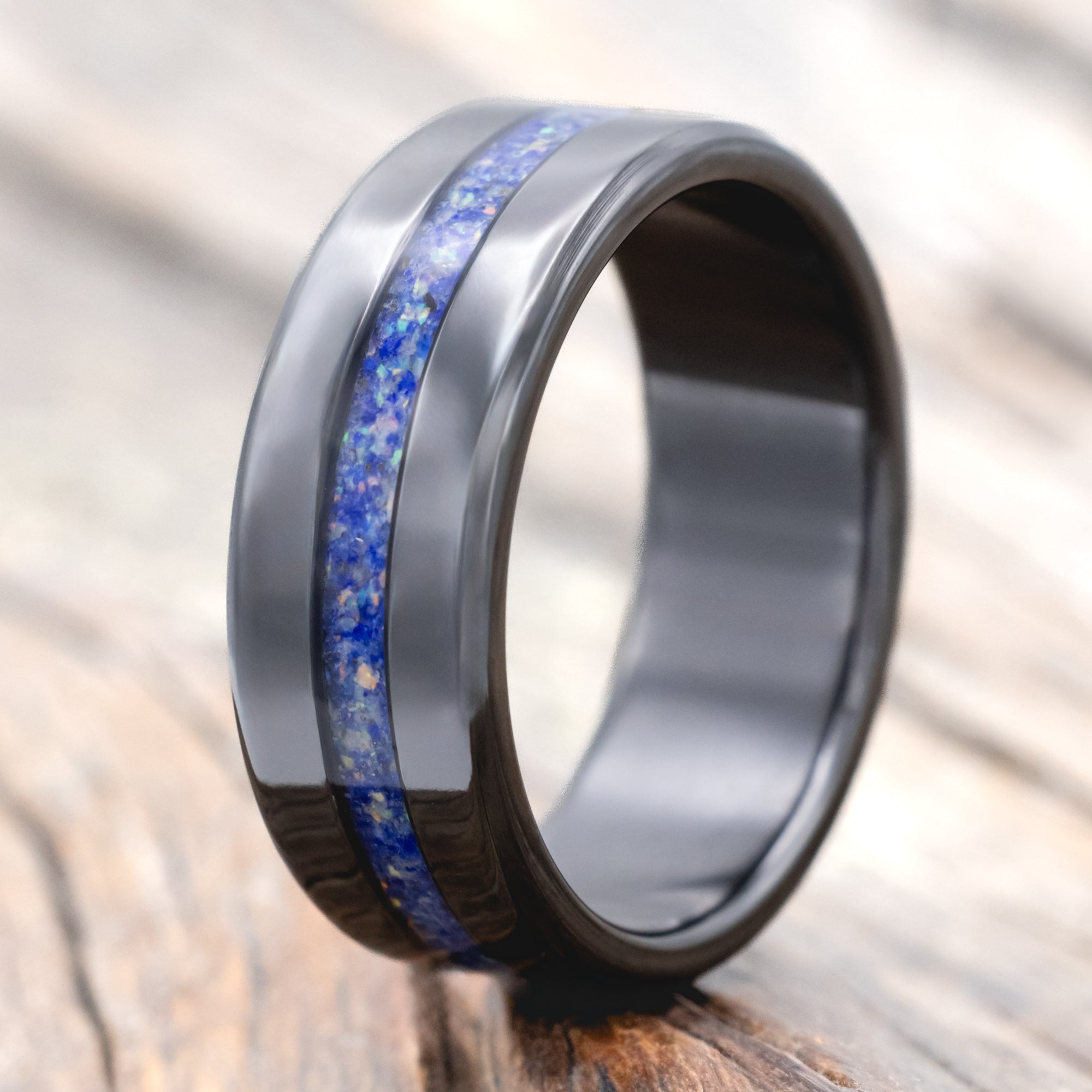 "NIRVANA" - CENTERED INLAY WEDDING BAND-Staghead Designs