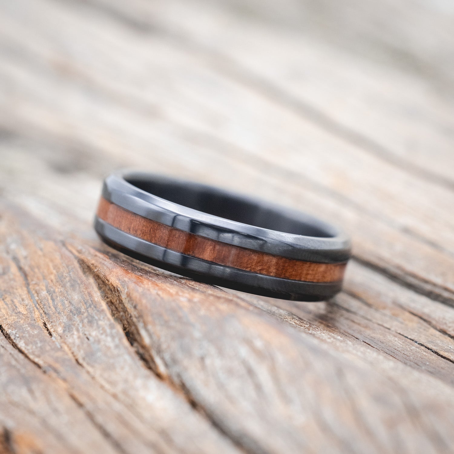 "NIRVANA" - CENTERED REDWOOD WEDDING RING-Staghead Designs