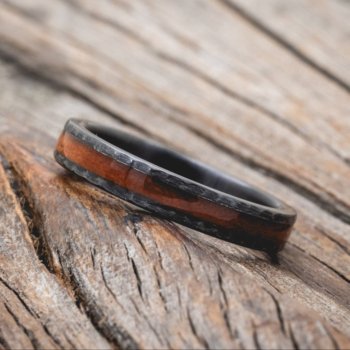 "PERENNA" - REDWOOD STACKING BAND WITH A HAMMERED FINISH-Staghead Designs