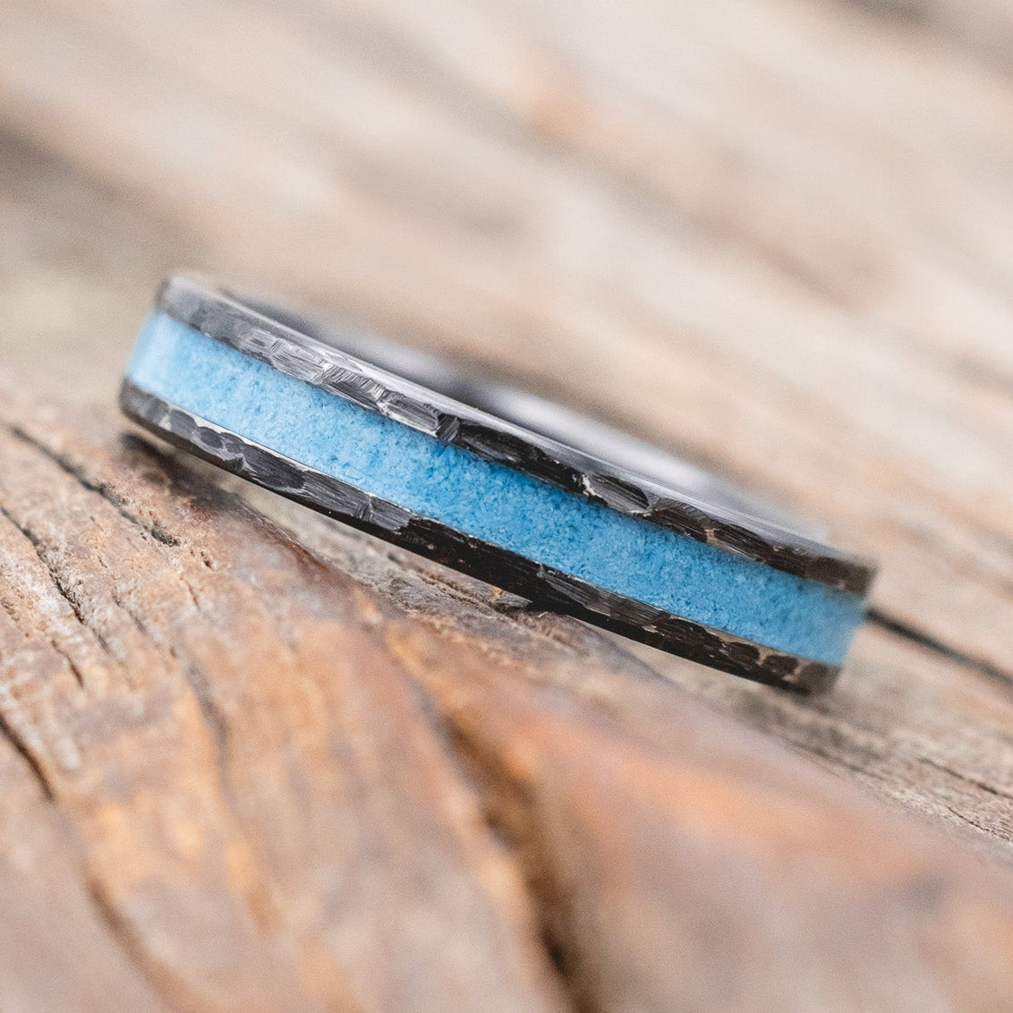 "PERENNA" - TURQUOISE STACKING BAND WITH HAMMERED FINISH-Staghead Designs