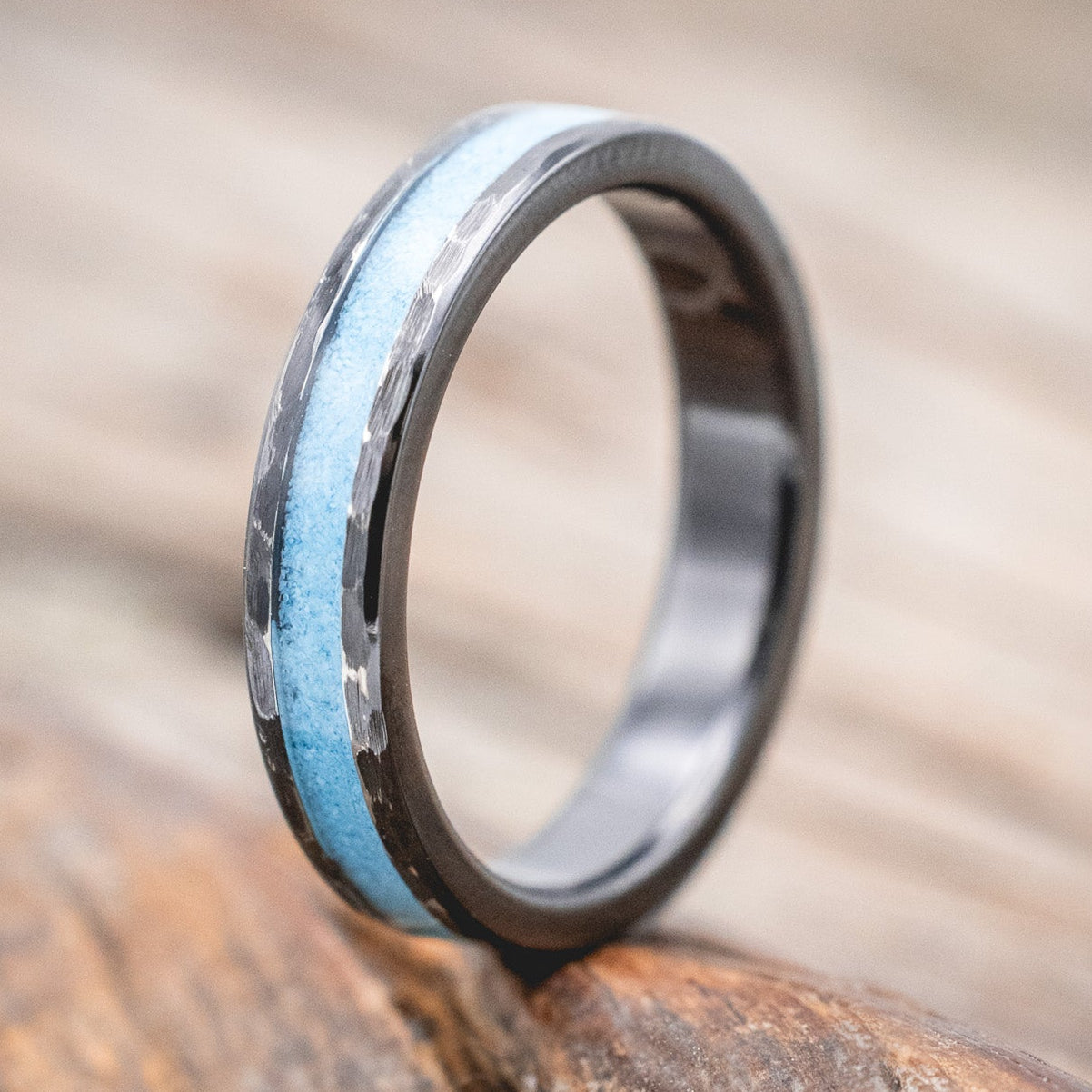 "PERENNA" - TURQUOISE STACKING BAND WITH HAMMERED FINISH-Staghead Designs