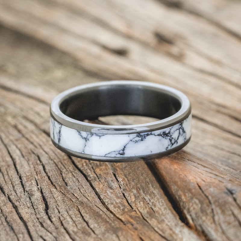 "RAINIER" - WHITE TURQUOISE TRUSTONE WEDDING BAND-3