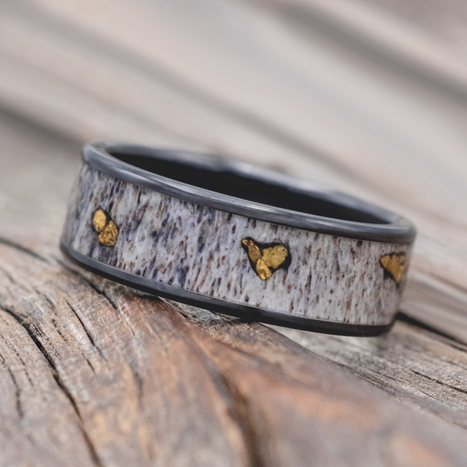 "RAINIER" - ANTLER & GOLD NUGGETS WEDDING BAND-Staghead Designs