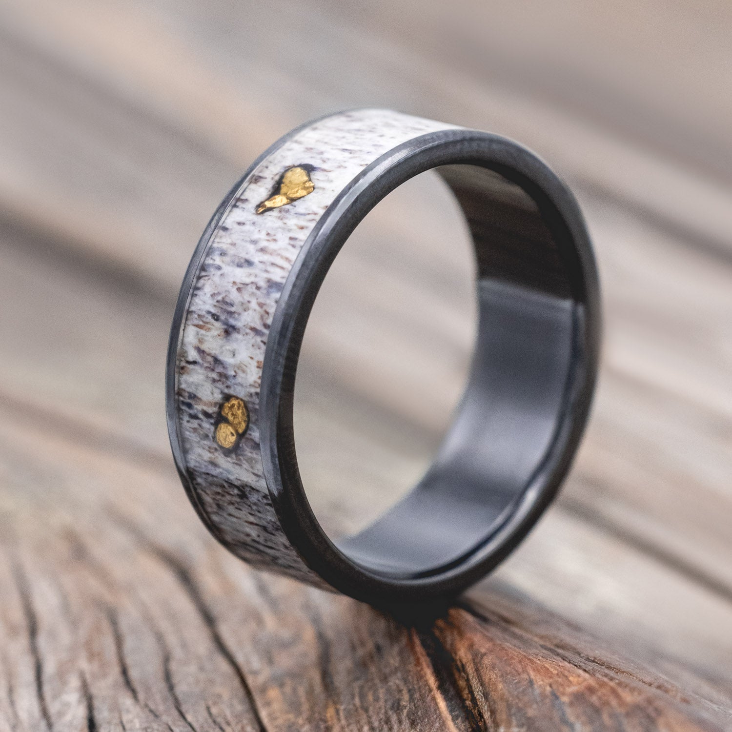 "RAINIER" - ANTLER & GOLD NUGGETS WEDDING BAND-Staghead Designs