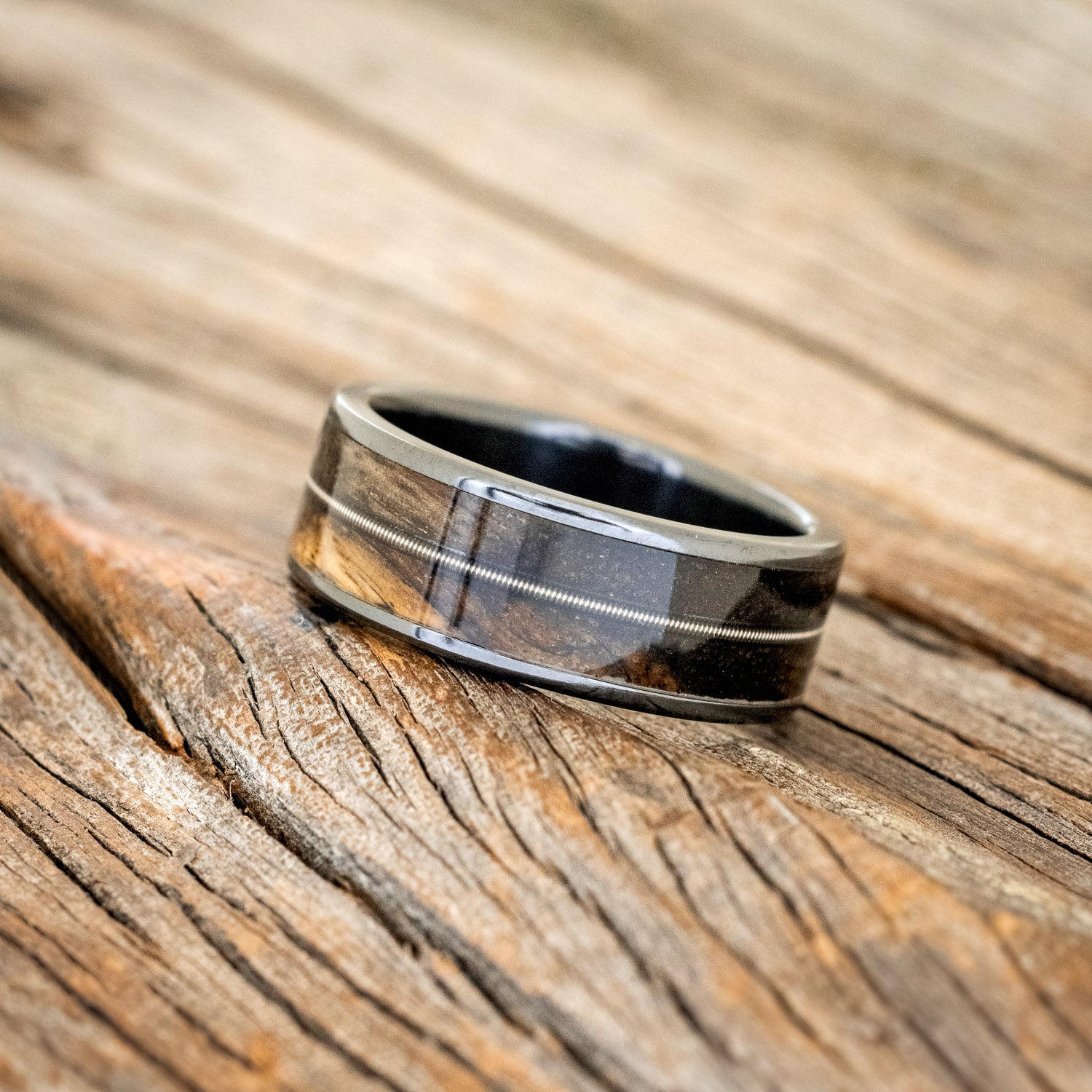 "RAINIER" - SPALTED MAPLE WOOD & GUITAR STRING WEDDING BAND-5