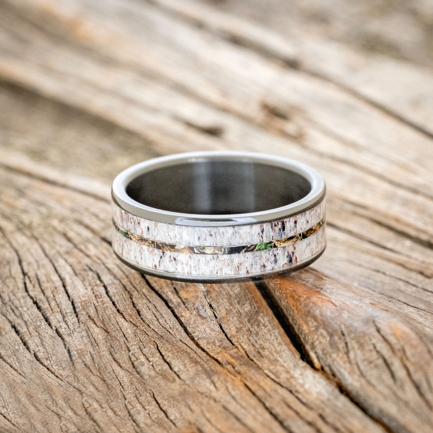 "RAINIER" - ELK ANTLER & CAMO WEDDING BAND-9