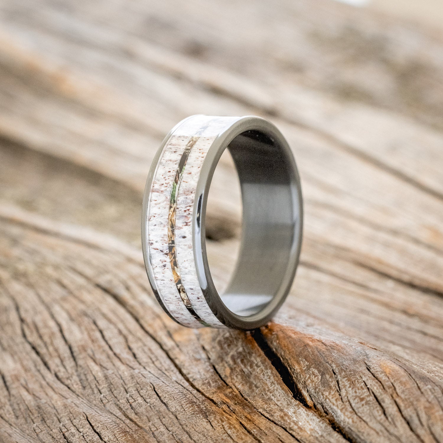 "RAINIER" - ELK ANTLER & CAMO WEDDING BAND-7