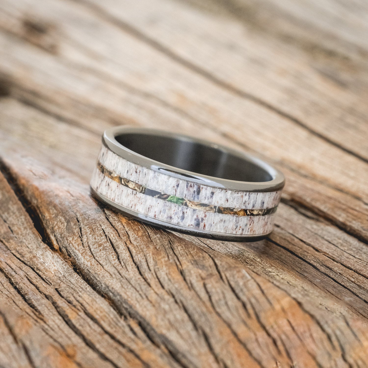 "RAINIER" - ELK ANTLER & CAMO WEDDING BAND-8
