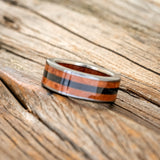 "RAINIER" - REDWOOD INLAY AND LINING WEDDING RING WITH JET STONE-4