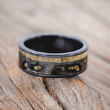 "RAPTOR" - ALASKAN PANNED GOLD NUGGETS SET IN BUCKEYE BURL & SPALTED MAPLE WOOD WEDDING RING-Staghead Designs