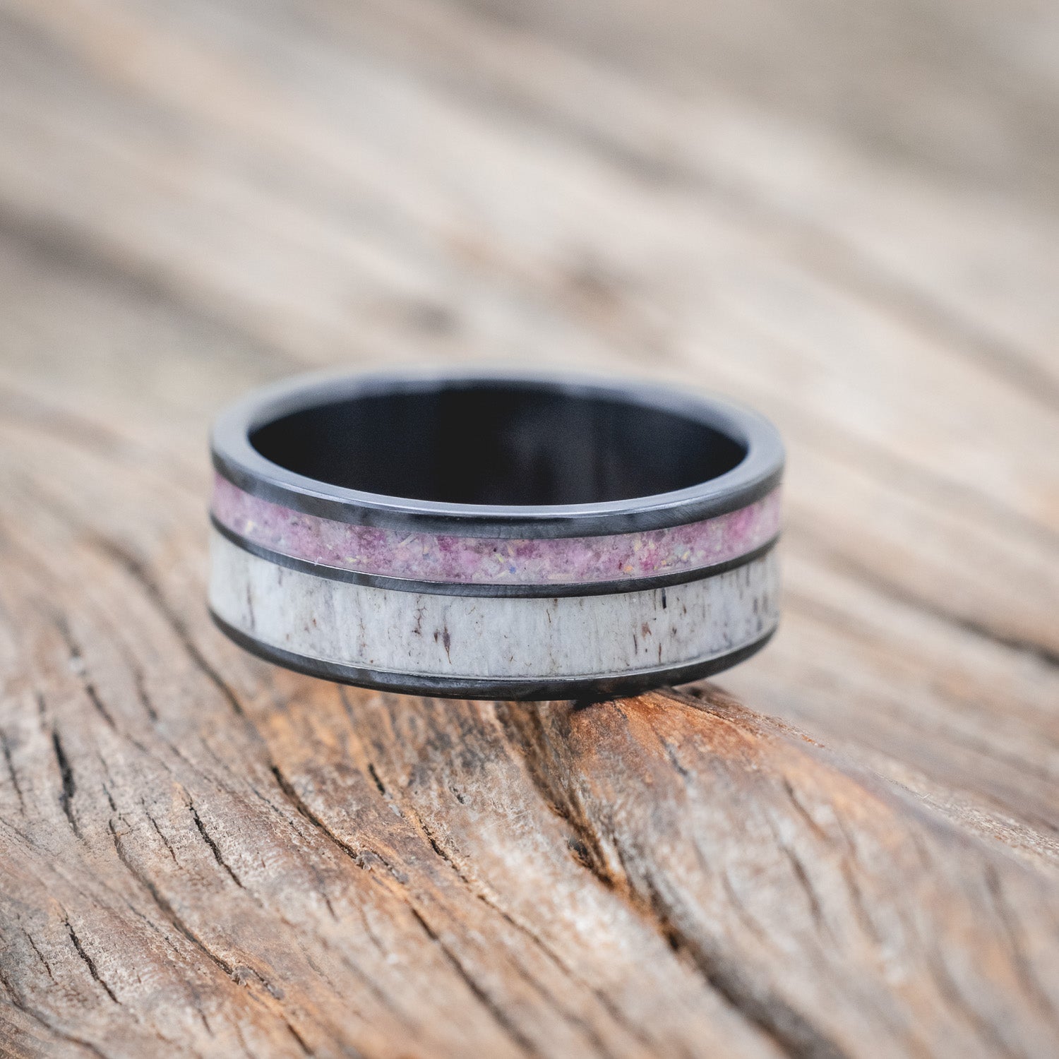 "RAPTOR" - ANTLER WITH SUGILITE & OPAL MIX WEDDING BAND-Staghead Designs
