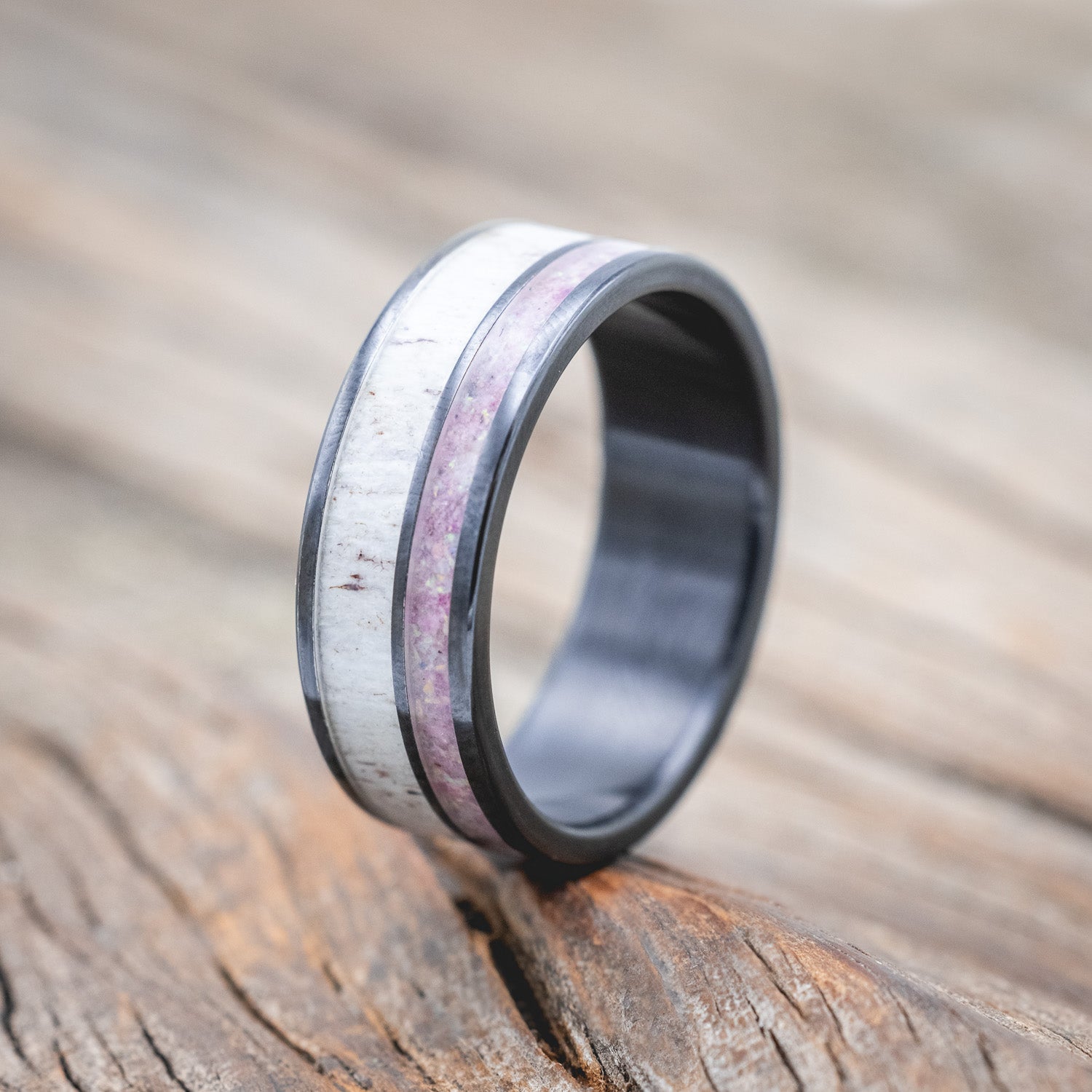 "RAPTOR" - ANTLER WITH SUGILITE & OPAL MIX WEDDING BAND-Staghead Designs