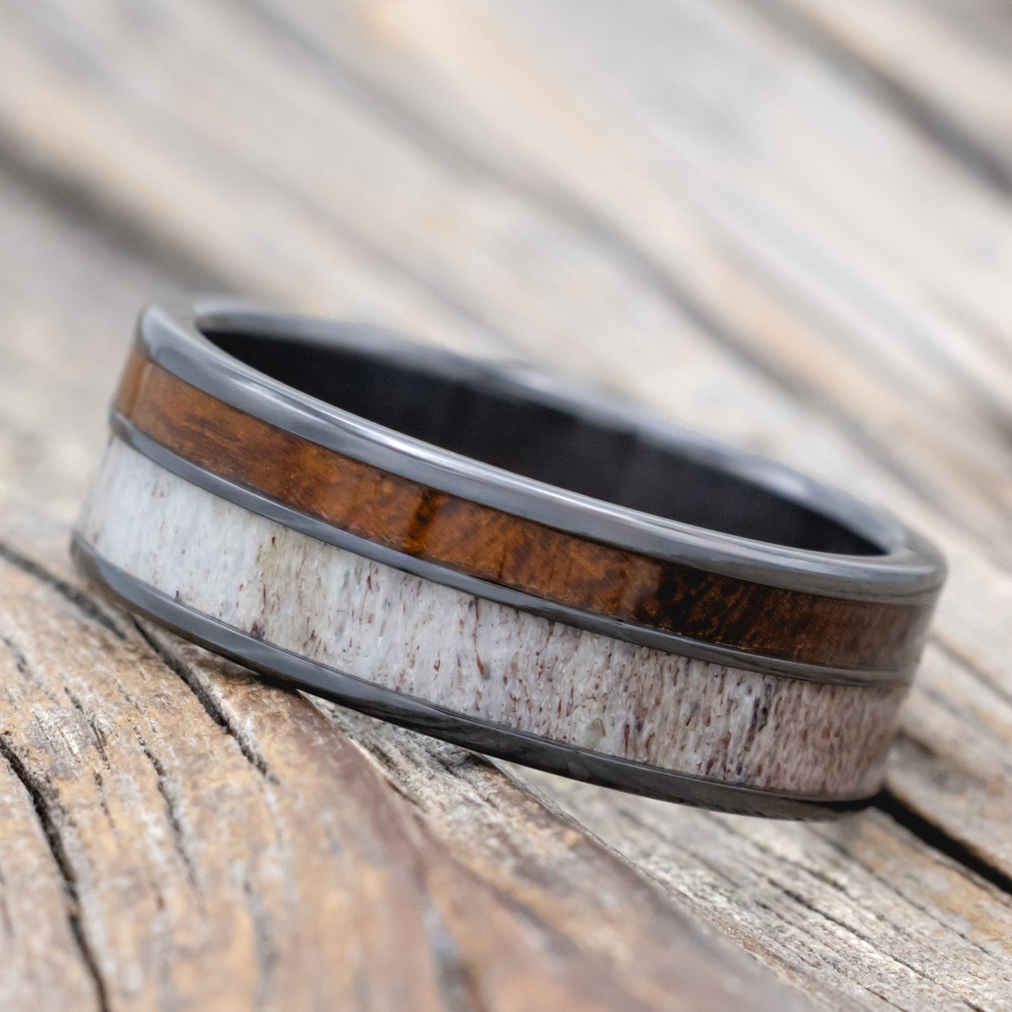 "Raptor" - Ironwood & Antler Wedding Band-Staghead Designs