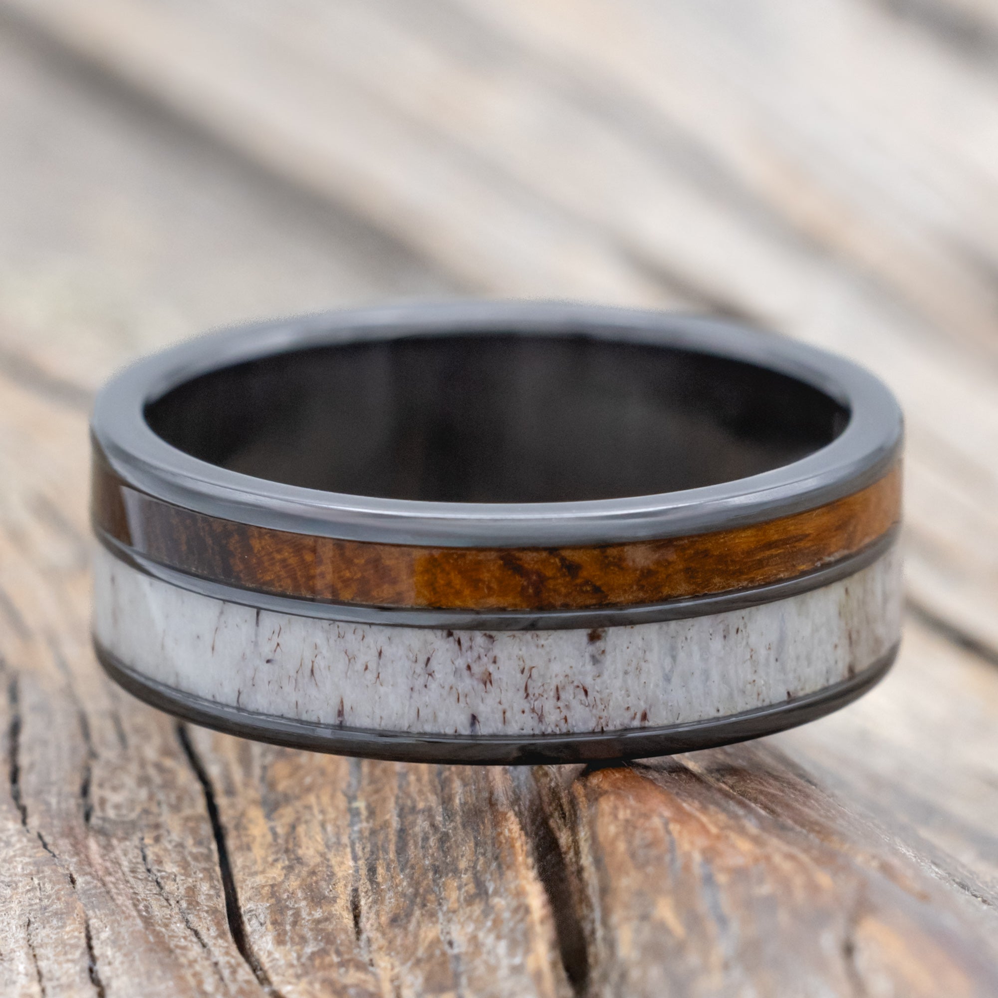 "Raptor" - Ironwood & Antler Wedding Band-Staghead Designs