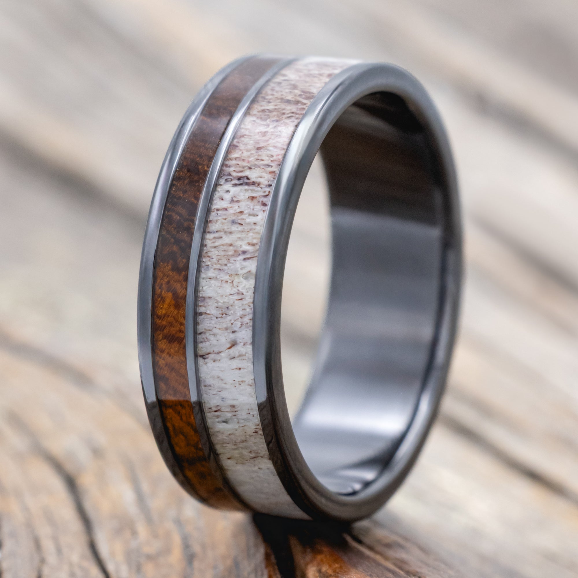"Raptor" - Ironwood & Antler Wedding Band-Staghead Designs