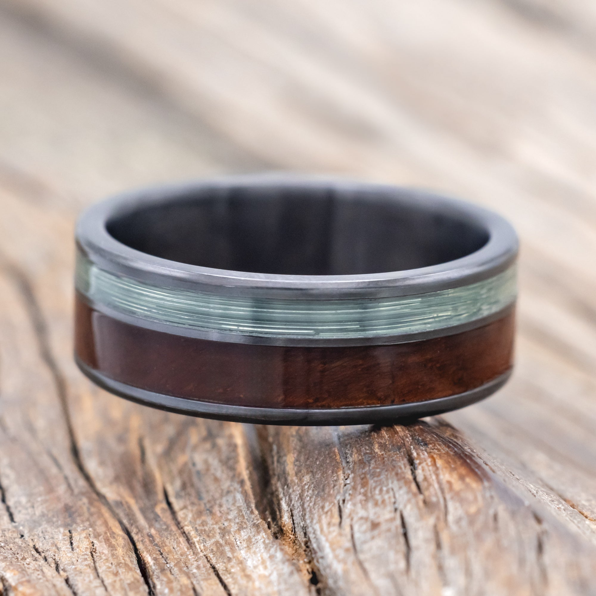 "RAPTOR" - KOA WOOD & FISHING LINE WEDDING BAND-Staghead Designs