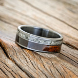 "RAPTOR" - KOA WOOD & MOONSTONE INLAY WEDDING BAND-2