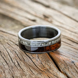 "RAPTOR" - KOA WOOD & MOONSTONE INLAY WEDDING BAND-3