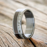 "RAPTOR" - KOA WOOD & MOONSTONE INLAY WEDDING BAND-1