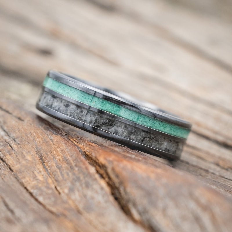 "RAPTOR" - MOONSTONE & MALACHITE WEDDING BAND