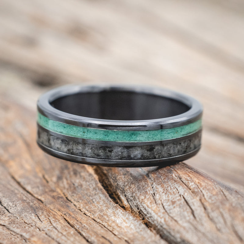 "RAPTOR" - MOONSTONE & MALACHITE WEDDING BAND