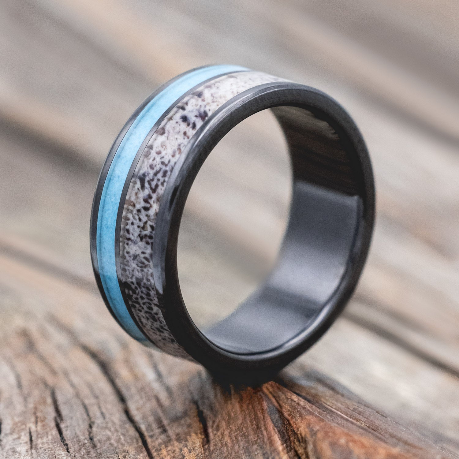 "RAPTOR" - TURQUOISE & ANTLER WEDDING BAND-Staghead Designs