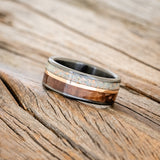 "RAPTOR" - REDWOOD WITH FIRE & ICE OPAL & 14K GOLD INLAY WEDDING RING-2